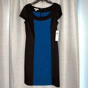 NWT! London Style Collection Figure Flattering Colorblock Royal Blue/Black Sz 12